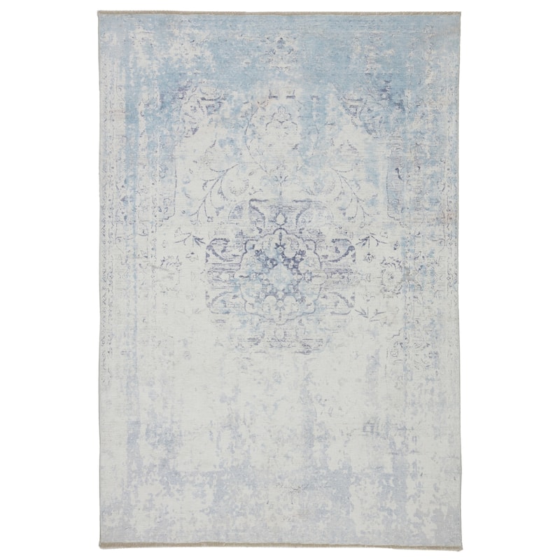 Porch & Den Pate Printed Medallion Blue/ White Area Rug - 8'10"X11'9"