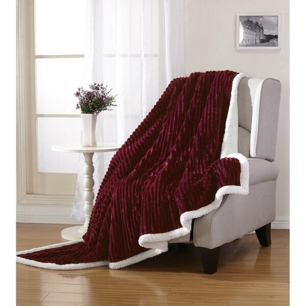 Shop Burgundy Ribbed Sherpa Throw Blanket 50" x 60" On Sale