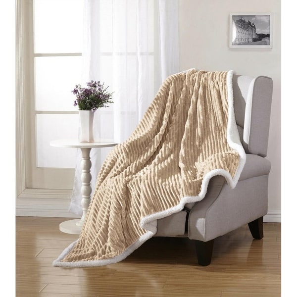 Shop Taupe Ribbed Sherpa Throw Blanket 50