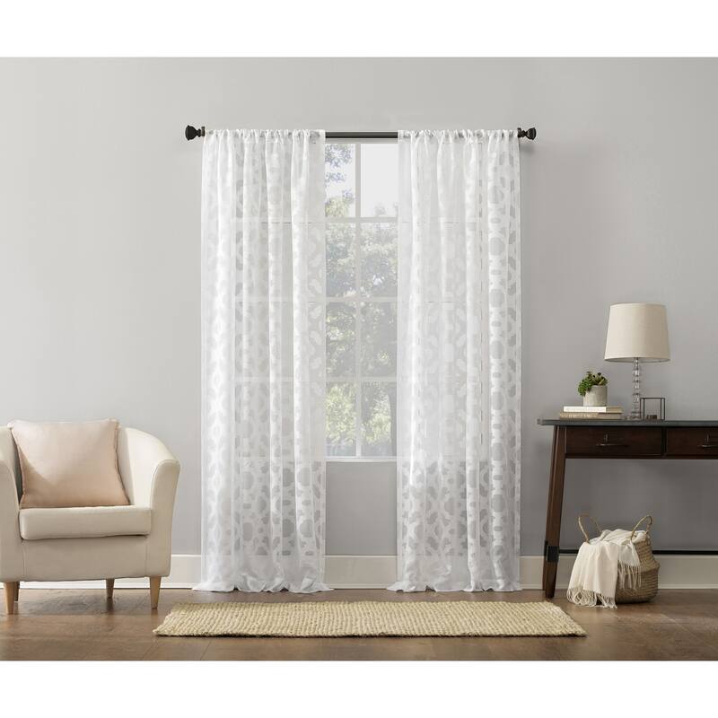 No. 918 Yvette Trellis Jacquard Sheer Rod Pocket Curtain Panel, Single Panel