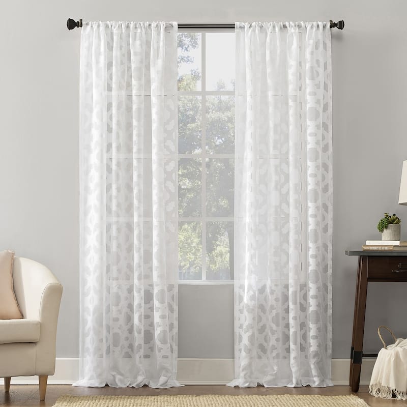 No. 918 Yvette Trellis Jacquard Sheer Rod Pocket Curtain Panel, Single Panel - 52x63 - White