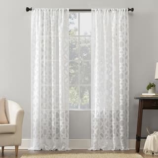 No. 918 Yvette Trellis Jacquard Sheer Rod Pocket Curtain Panel, Single Panel