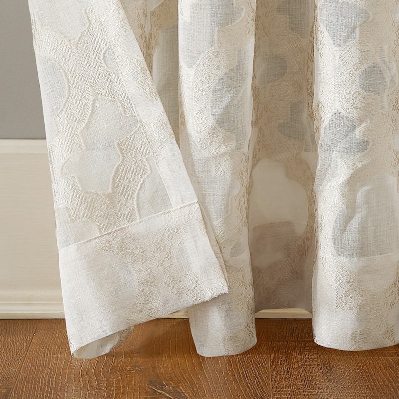 No. 918 Yvette Trellis Jacquard Sheer Rod Pocket Curtain Panel, Single Panel