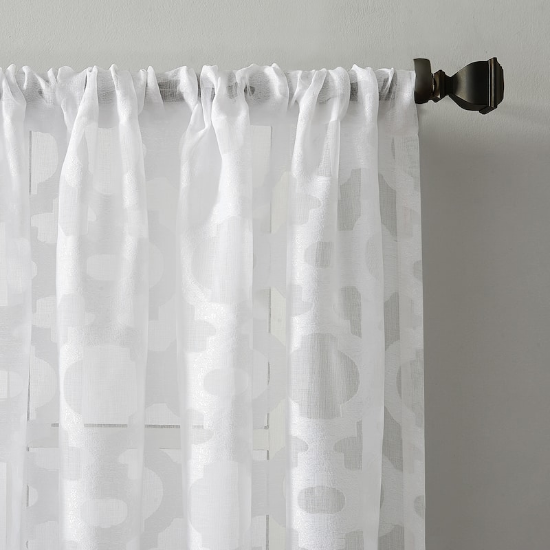No. 918 Yvette Trellis Jacquard Sheer Rod Pocket Curtain Panel, Single Panel