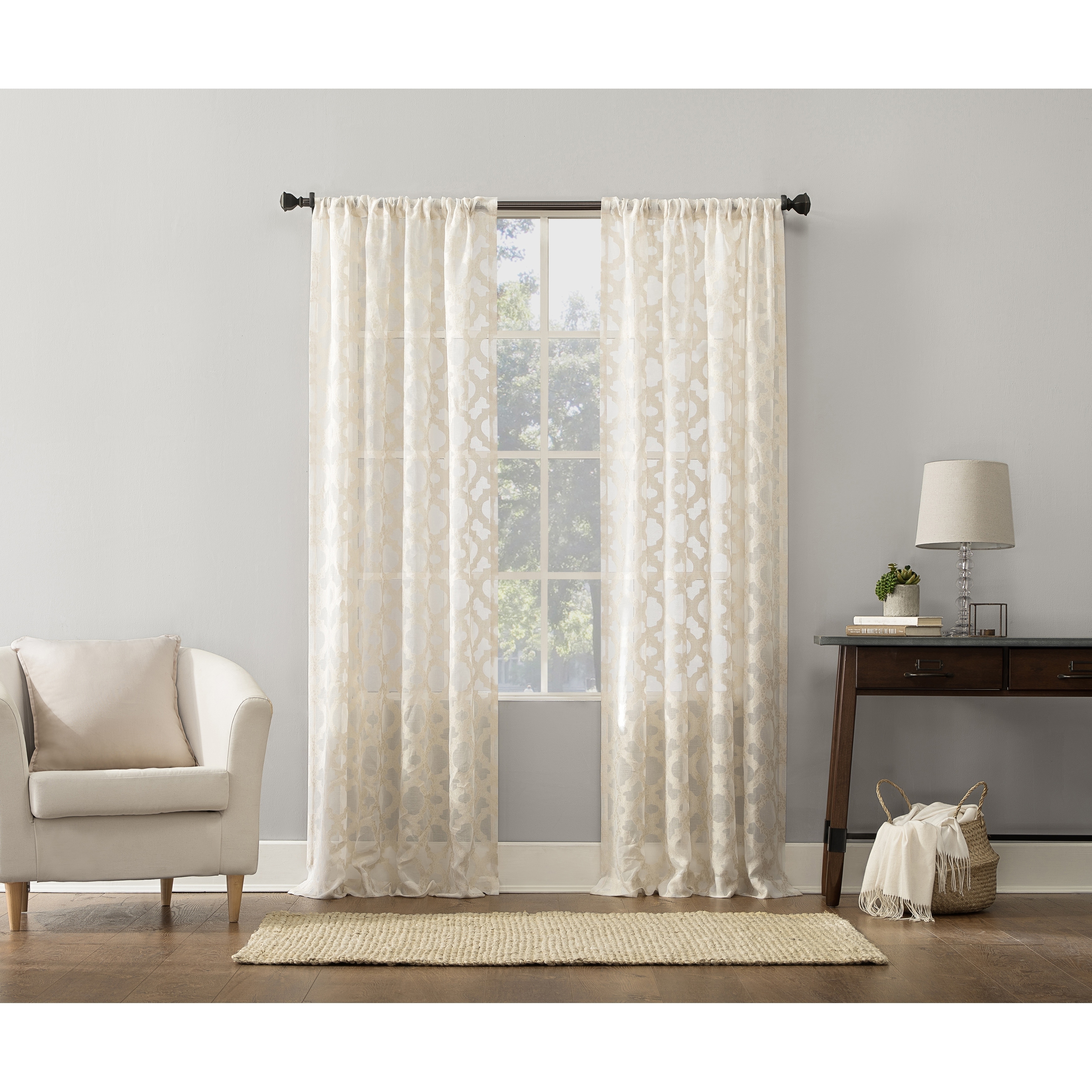 No. 918 Yvette Trellis Jacquard Sheer Rod Pocket Curtain Panel