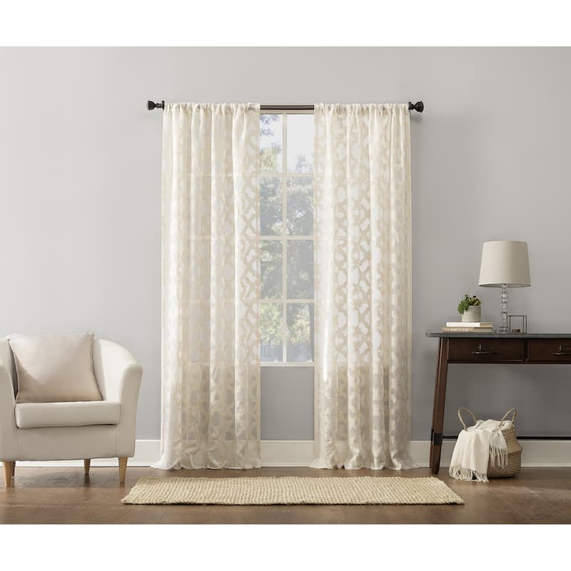 No. 918 Yvette Trellis Jacquard Sheer Rod Pocket Curtain Panel, Single Panel