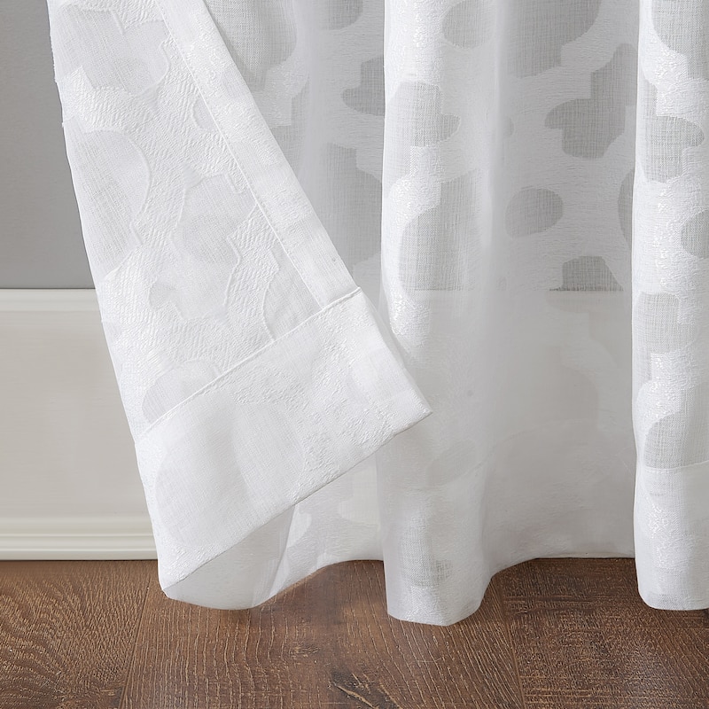 No. 918 Yvette Trellis Jacquard Sheer Rod Pocket Curtain Panel, Single Panel