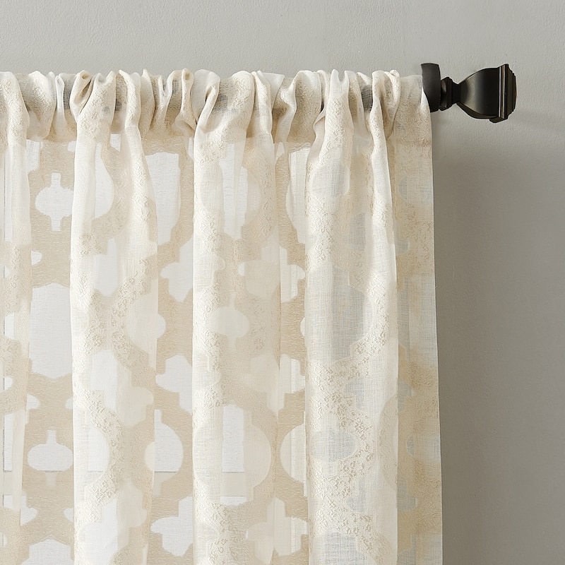 No. 918 Yvette Trellis Jacquard Sheer Rod Pocket Curtain Panel, Single Panel