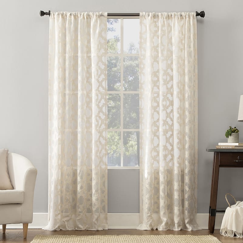 No. 918 Yvette Trellis Jacquard Sheer Rod Pocket Curtain Panel, Single Panel - 52x84 - Cream