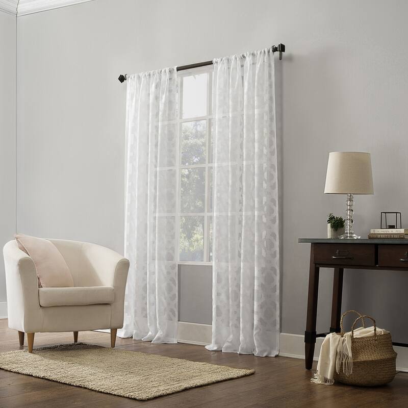 No. 918 Yvette Trellis Jacquard Sheer Rod Pocket Curtain Panel, Single Panel