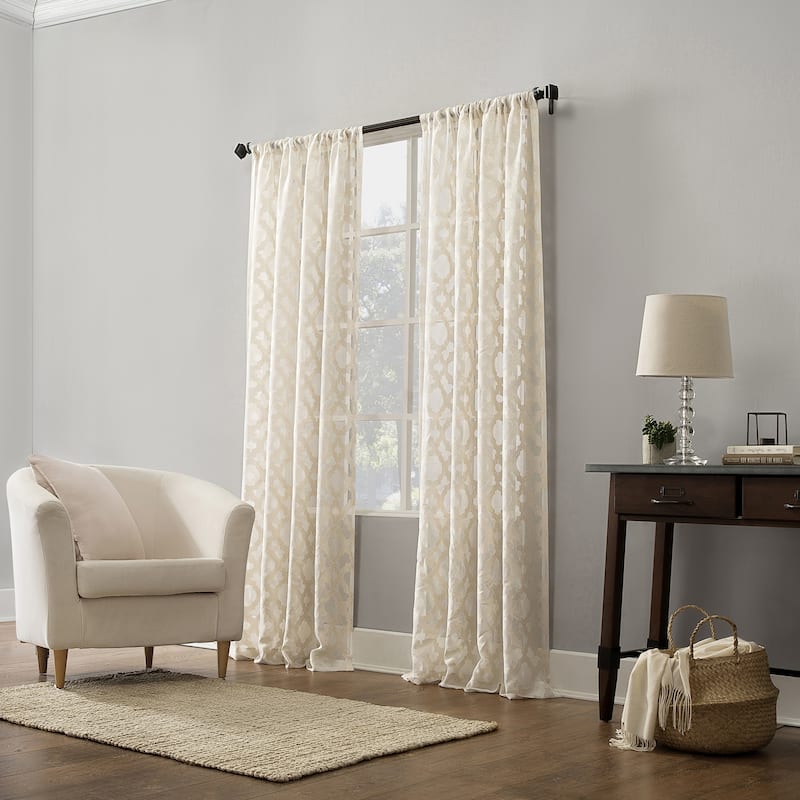 No. 918 Yvette Trellis Jacquard Sheer Rod Pocket Curtain Panel, Single Panel