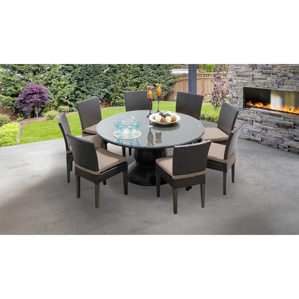 Barbados 60 Inch Outdoor Patio Dining Table with 8 Armless Chairs - Bed ...