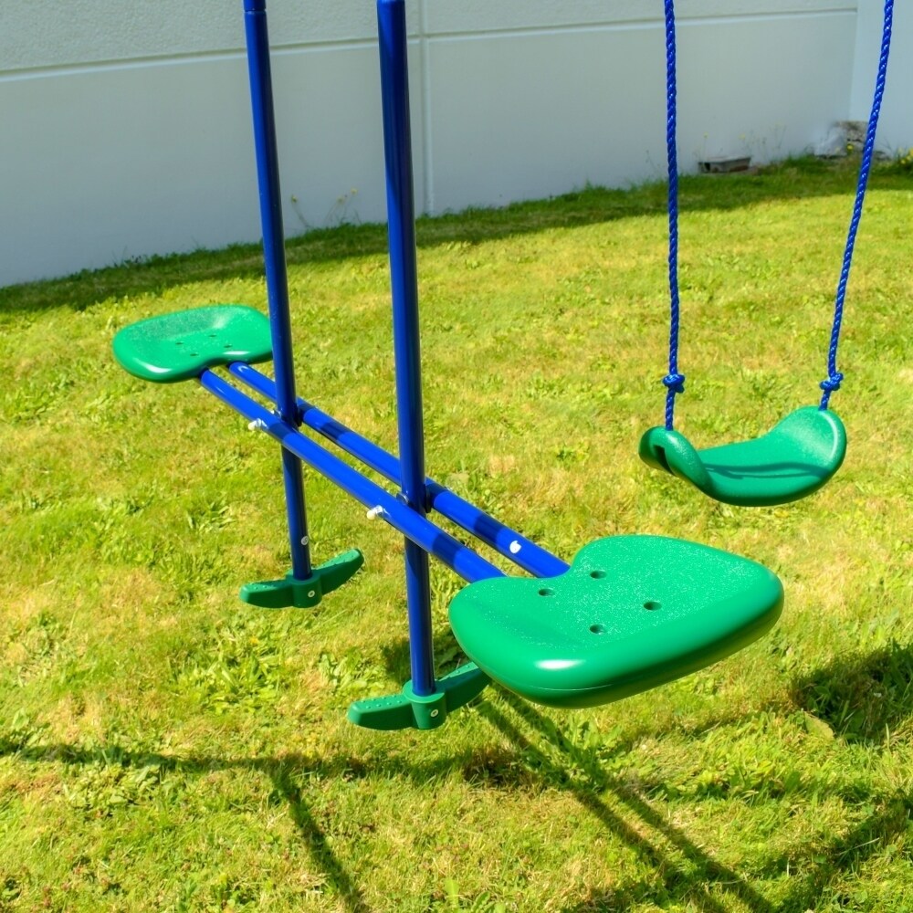 Aleko Outdoor Sturdy Child Swing Set With 2 Swings And 1 Glider Blue And Green