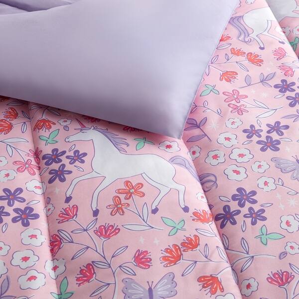 Shop Unicorn Floral Pink Purple 11 Piece Bed In A Bag With Extra
