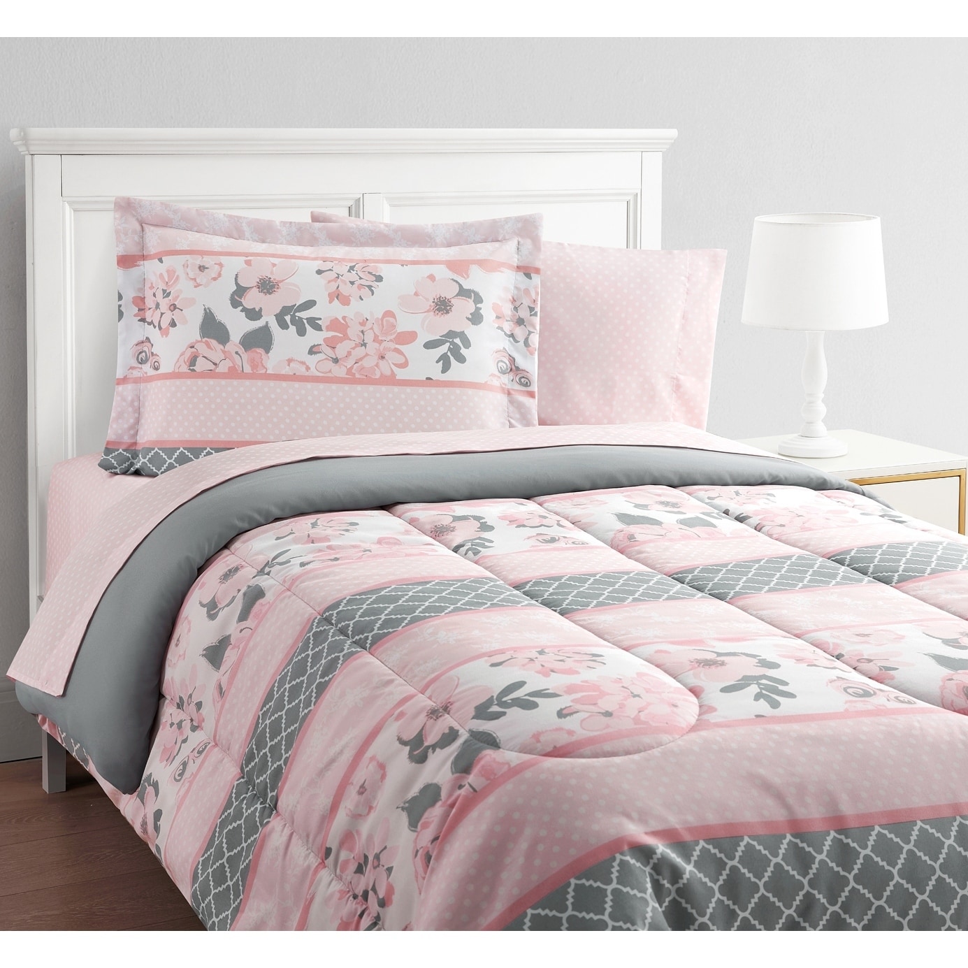 pink and gray bedding for adults