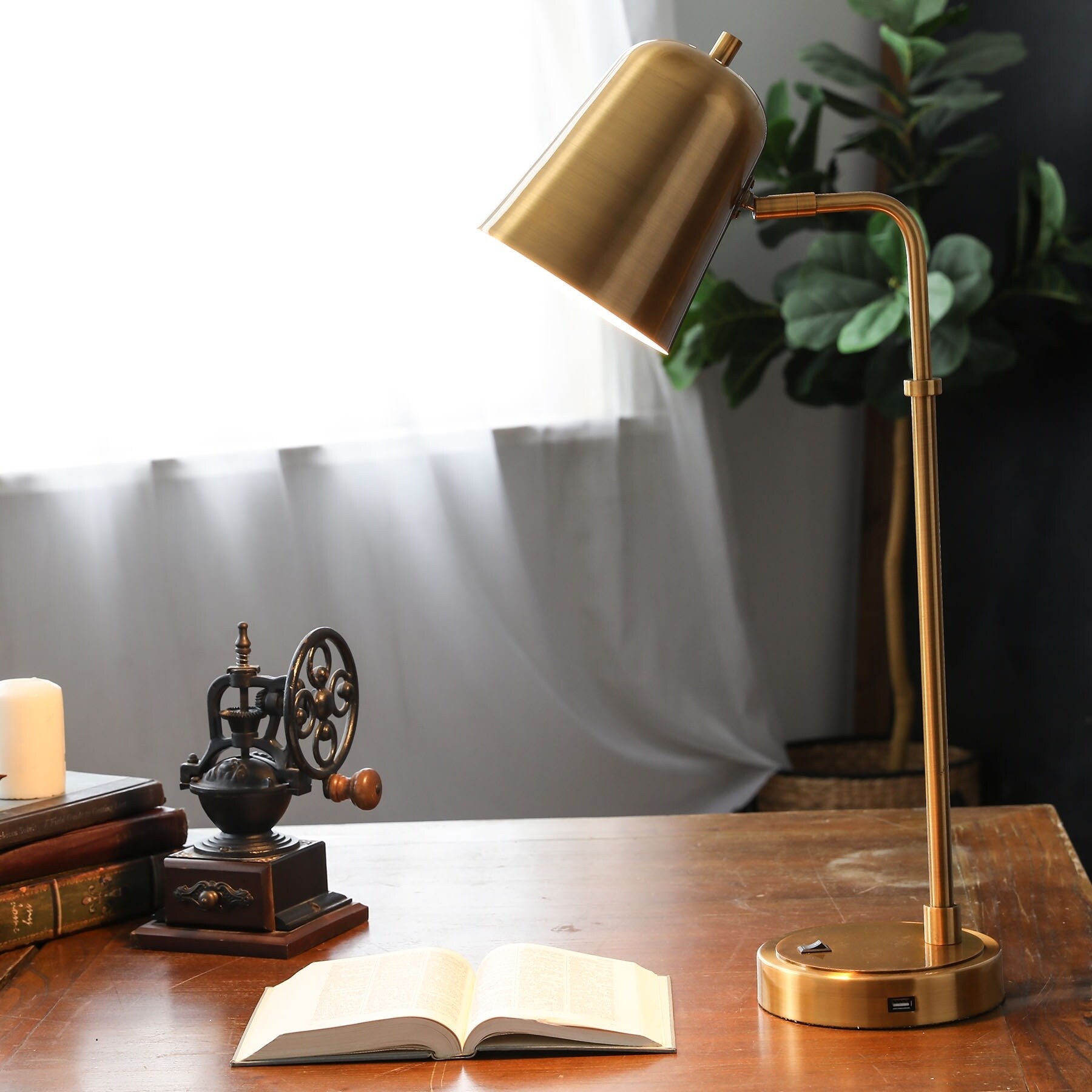 Shop Co Z Adjustable Antique Brass Desk Lamp With 2a Usb Port On