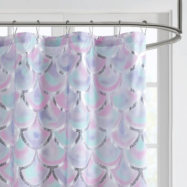 Shop Mi Zone Phoebe Aqua Purple Metallic Printed Shower Curtain