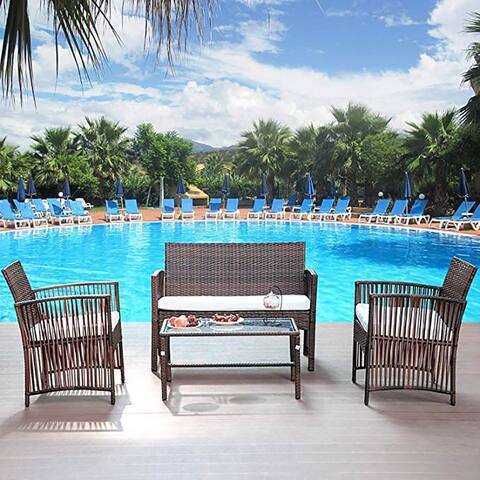 LivEditor 4 Pieces Outdoor Patio Furniture Sets Rattan Chair Wicker Set
