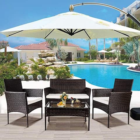 LivEditor 4 PC Outdoor Garden Rattan Patio Furniture Set Cushioned Seat Wicker Sofa (Brown)