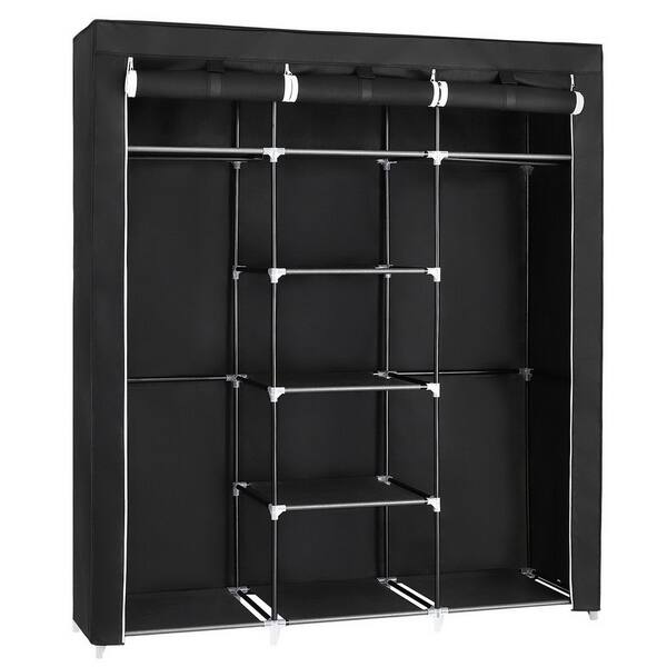 Shop Porch Den Pam Black Non Woven Fabric Double Rod Wardrobe