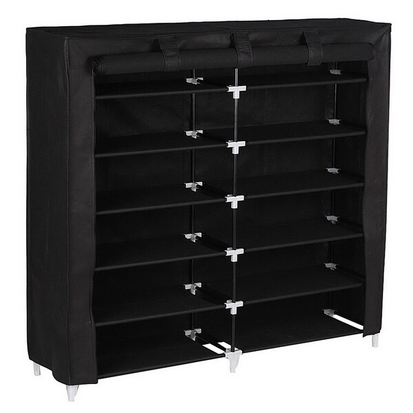 7 Tiers Portable Shoe Rack Closet with Fabric Cover Shoe Storage Organizer Cabinet Black