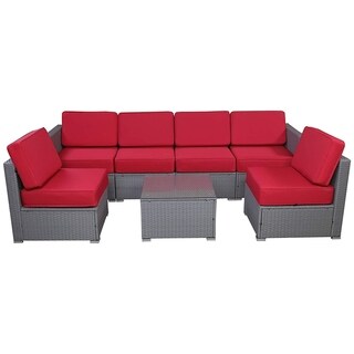 Mcombomcombo Gray Wicker Patio Furniture Sectional Conversation Sofa Set Weather Resistant Cover 6086 1007 Cushion Included Handmade Red Dailymail