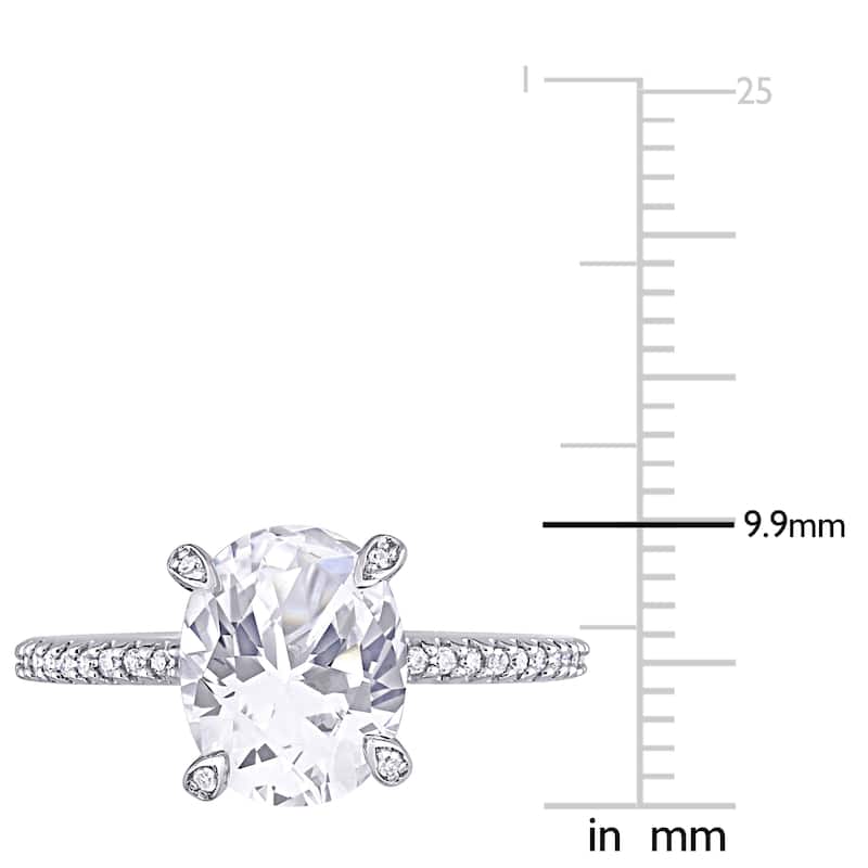 Miadora 10k White Gold Oval-Cut Created White Sapphire and 1/10ct TDW Diamond Engagement Ring