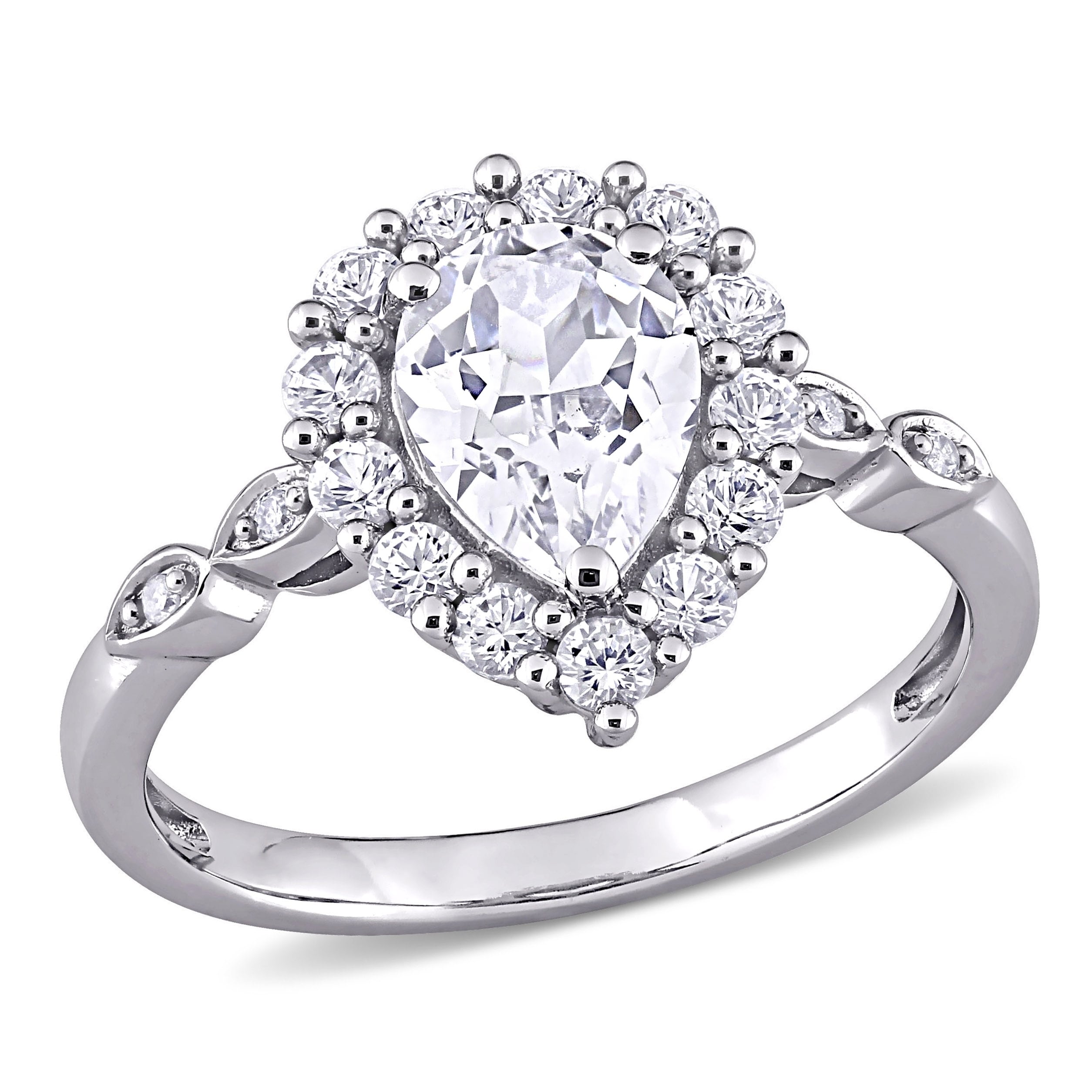 Miadora 10k White Gold 2 3/8ct TGW Created White Sapphire and Diamond Teardrop Halo Engagement Ring