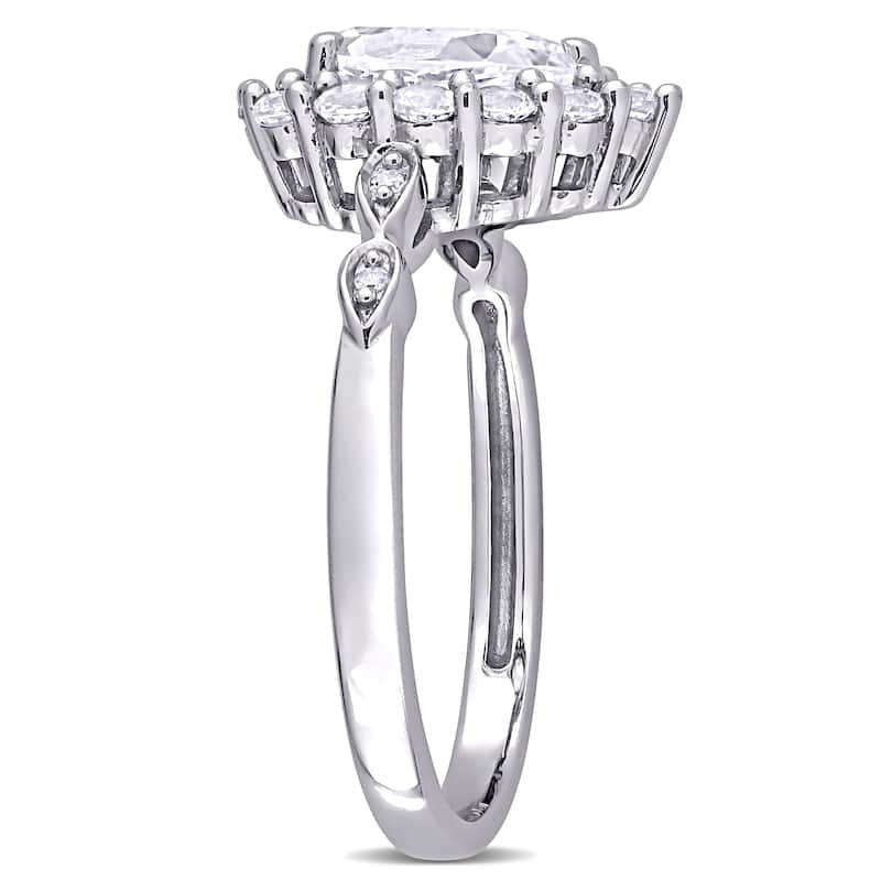Miadora 10k White Gold 2 3/8ct TGW Created White Sapphire and Diamond Teardrop Halo Engagement Ring