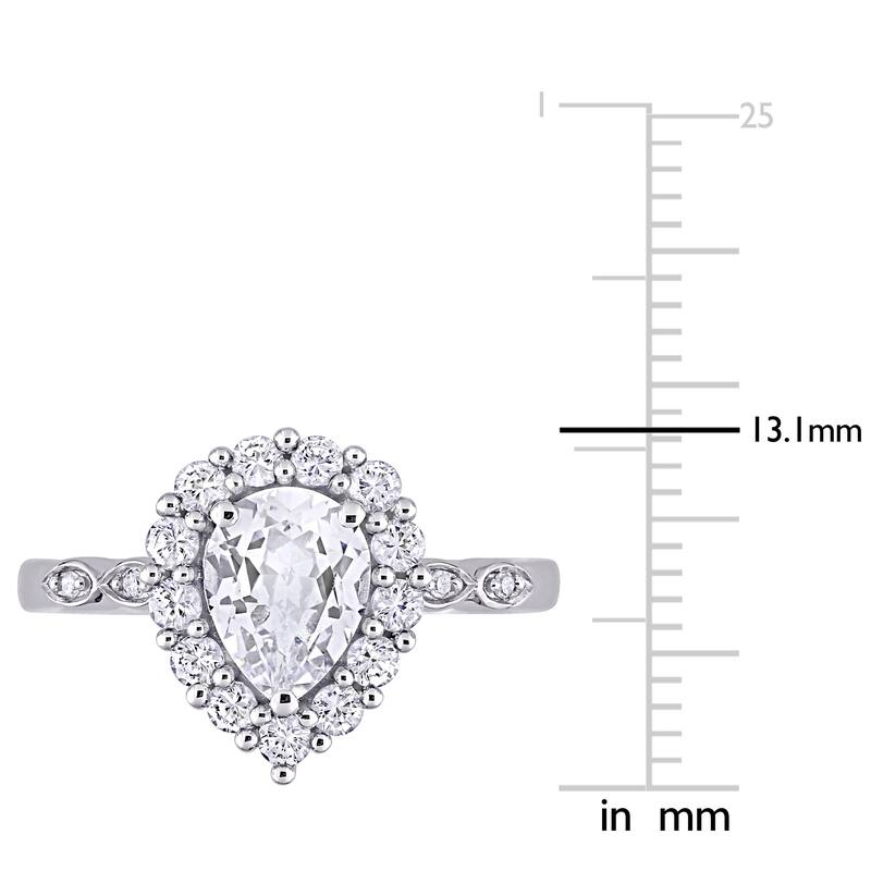 Miadora 10k White Gold 2 3/8ct TGW Created White Sapphire and Diamond Teardrop Halo Engagement Ring