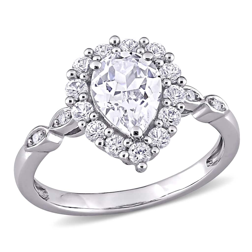 Miadora 10k White Gold 2 3/8ct TGW Created White Sapphire and Diamond Teardrop Halo Engagement Ring