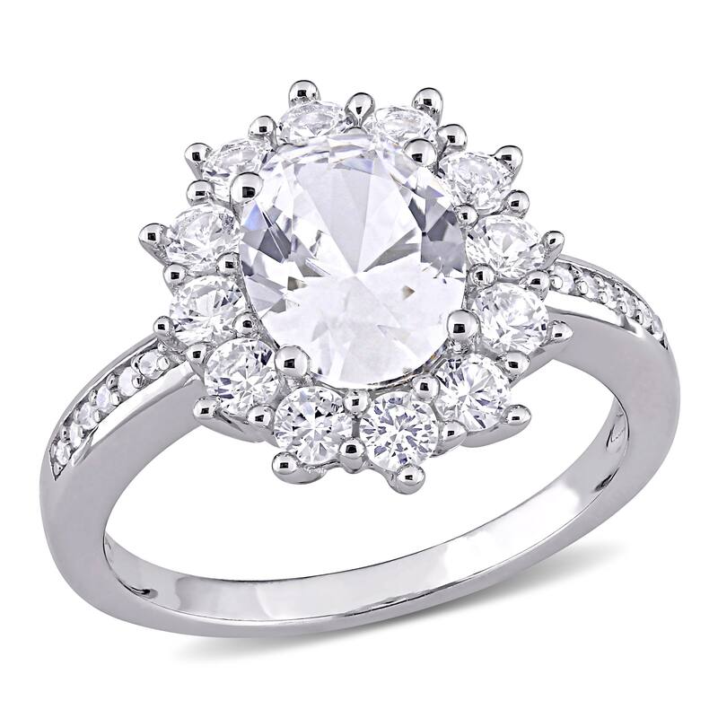 Miadora Sterling Silver 4ct TGW Created White Sapphire and Diamond Floral Halo Engagement Ring