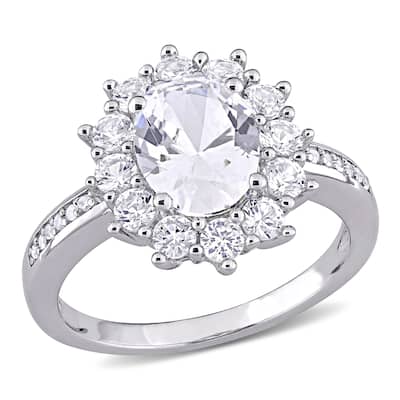 Miadora Sterling Silver 4ct TGW Created White Sapphire and Diamond Floral Halo Engagement Ring