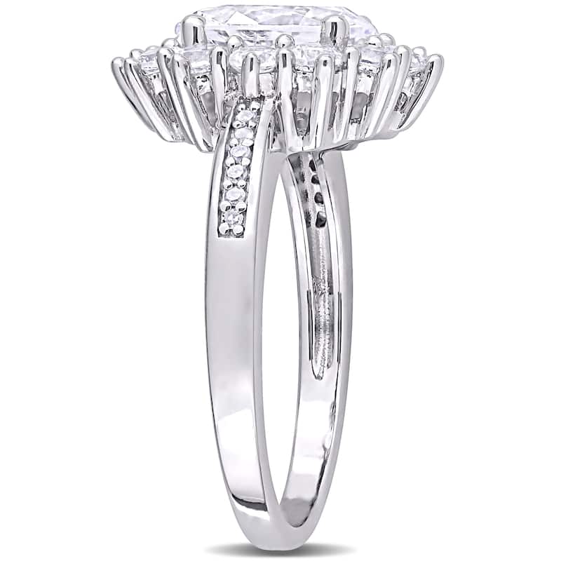 Miadora Sterling Silver 4ct TGW Created White Sapphire and Diamond Floral Halo Engagement Ring