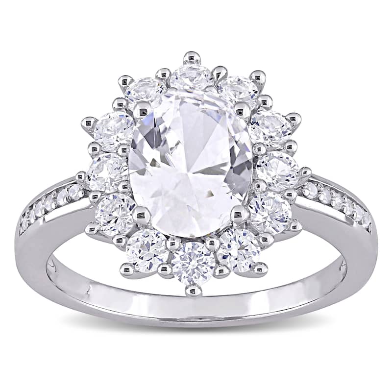 Miadora Sterling Silver 4ct TGW Created White Sapphire and Diamond Floral Halo Engagement Ring