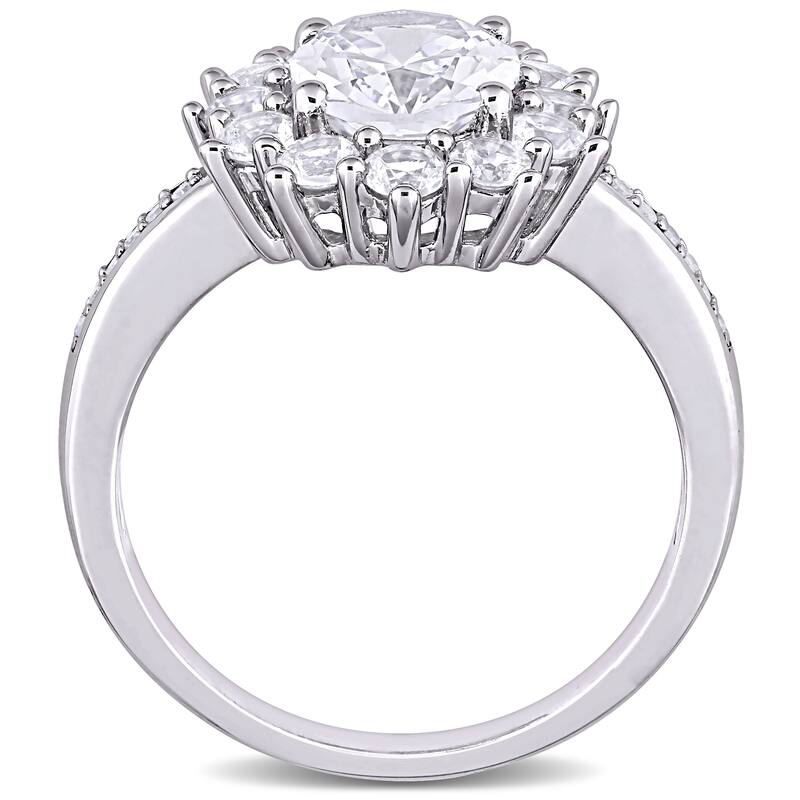 Miadora Sterling Silver 4ct TGW Created White Sapphire and Diamond Floral Halo Engagement Ring