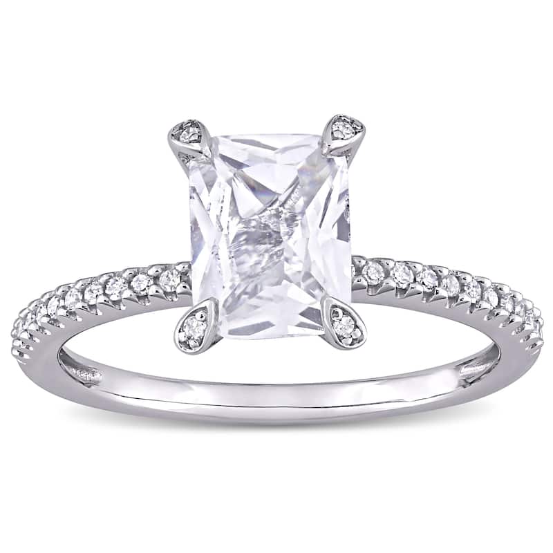 Miadora 10k White Gold Octagon-Cut Created White Sapphire and 1/10ct TDW Diamond Engagement Ring