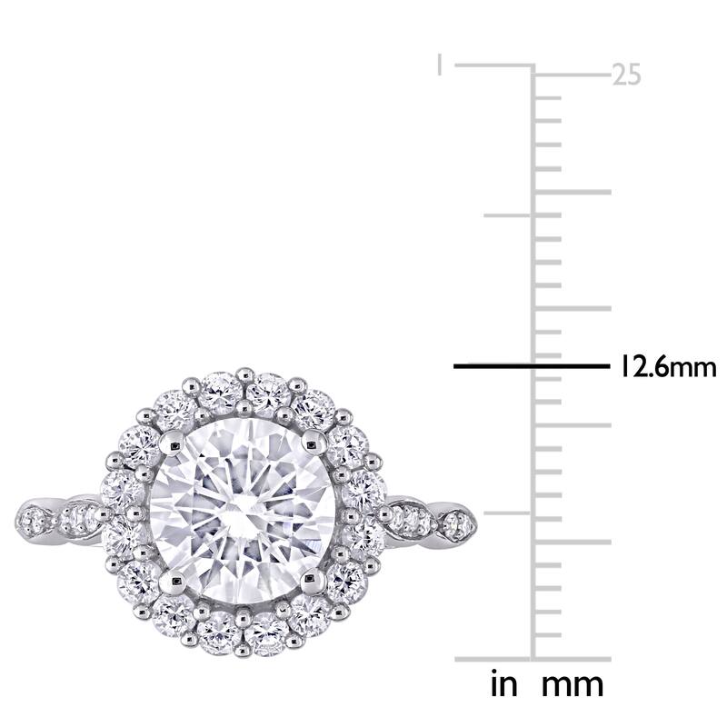 Miadora 10k White Gold 3 1/5ct Created White Sapphire and Diamond Round Halo Engagement Ring
