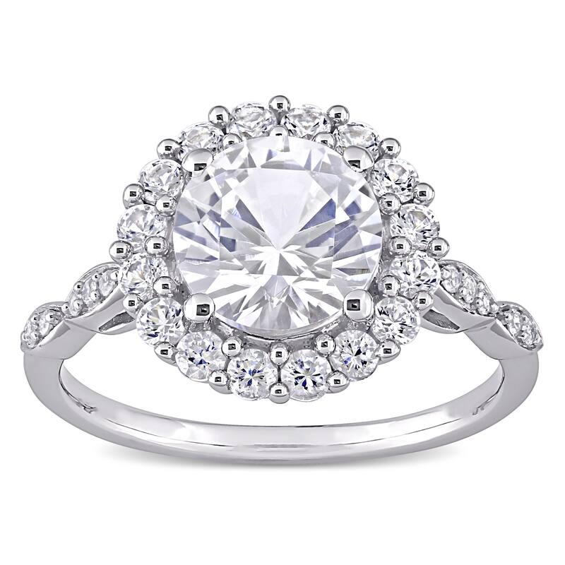 Miadora 10k White Gold 3 1/5ct Created White Sapphire and Diamond Round Halo Engagement Ring