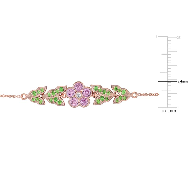 Miadora 10k Rose Gold Pink Sapphire Tsavorite and Diamond Floral Bracelet
