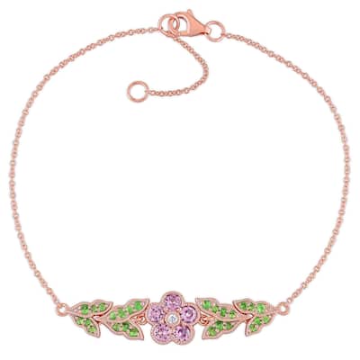 Miadora 10k Rose Gold Pink Sapphire Tsavorite and Diamond Floral Bracelet
