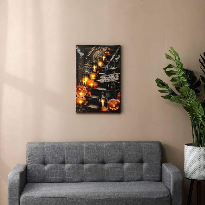 Halloween Beware Trail Canvas Print with LED Lights