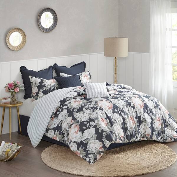 Shop Madison Park Kalina Dark Blue 8 Piece Cotton Printed