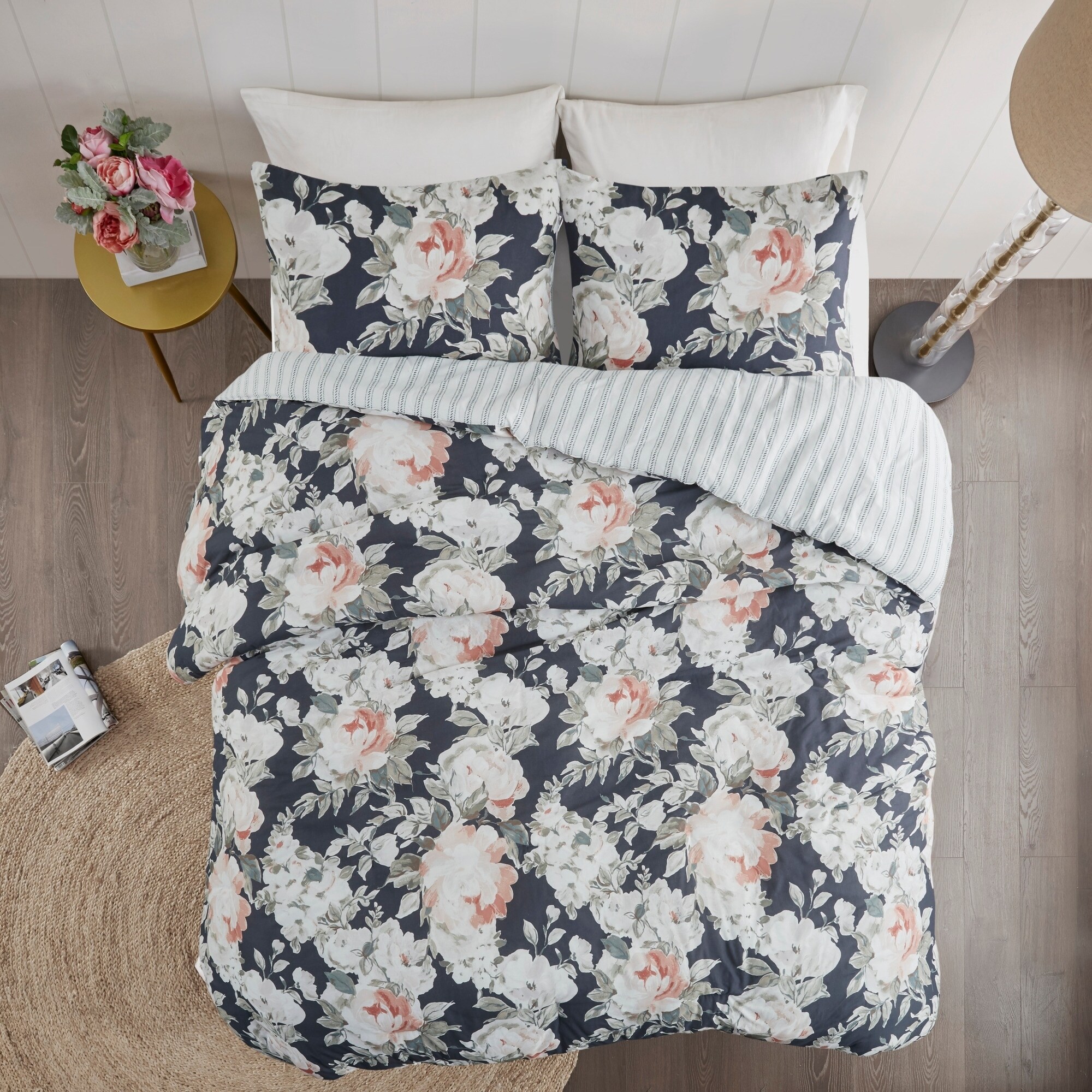 Shop Madison Park Kalina Dark Blue Cotton Printed Reversible Duvet