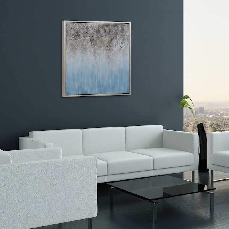 Blue Shadow Textured Glitter Hand Painted Canvas Wall Art