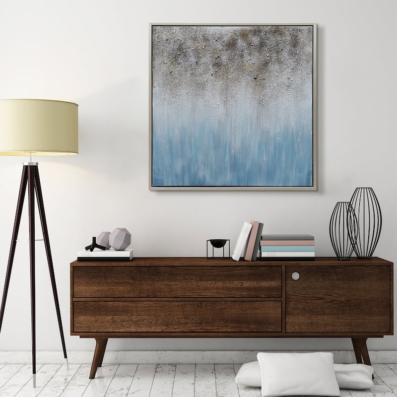 Blue Shadow Textured Glitter Hand Painted Canvas Wall Art