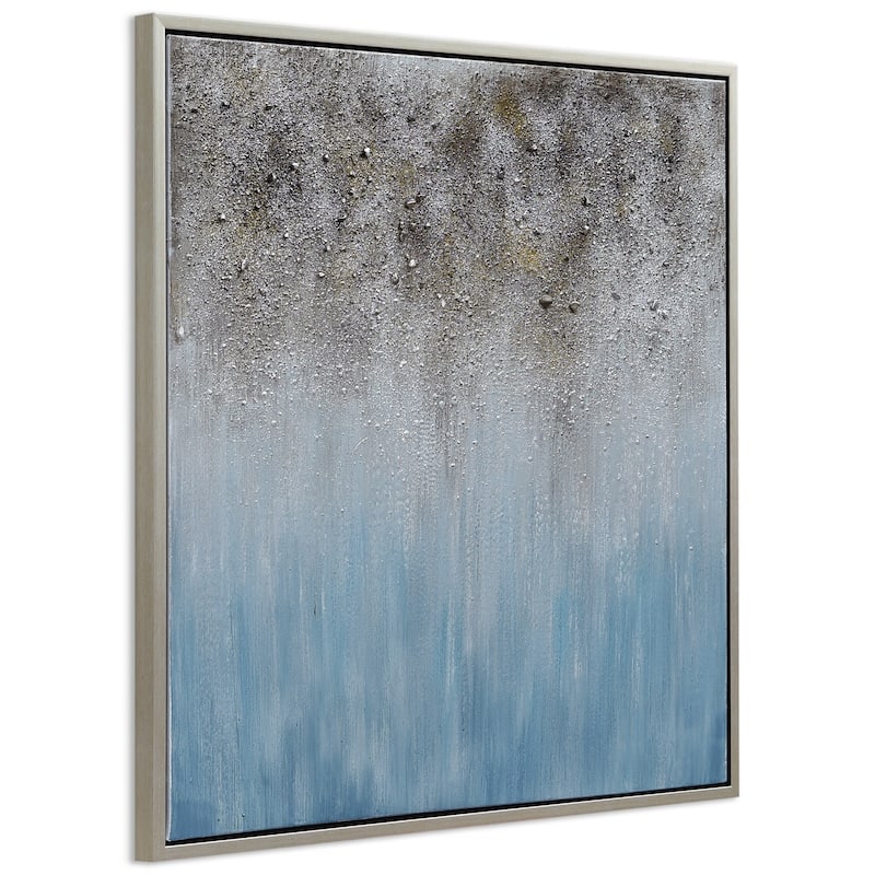 Blue Shadow Textured Glitter Hand Painted Canvas Wall Art