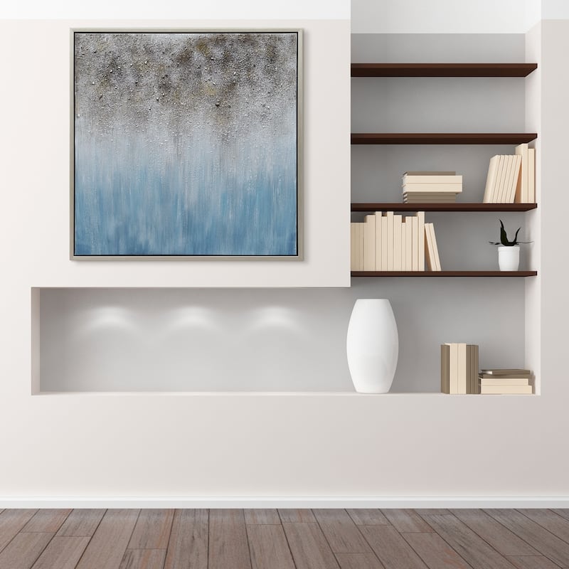 Blue Shadow Textured Glitter Hand Painted Canvas Wall Art