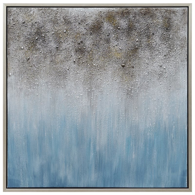 Blue Shadow Textured Glitter Hand Painted Canvas Wall Art
