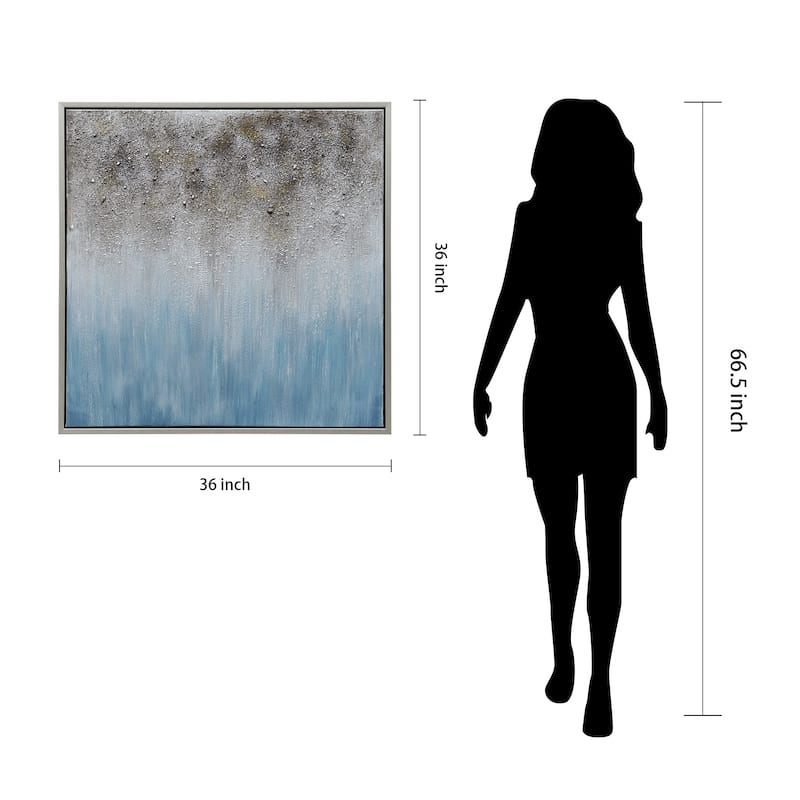 Blue Shadow Textured Glitter Hand Painted Canvas Wall Art